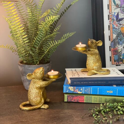 Mouse Tealight Candle Holders - Gold Effect