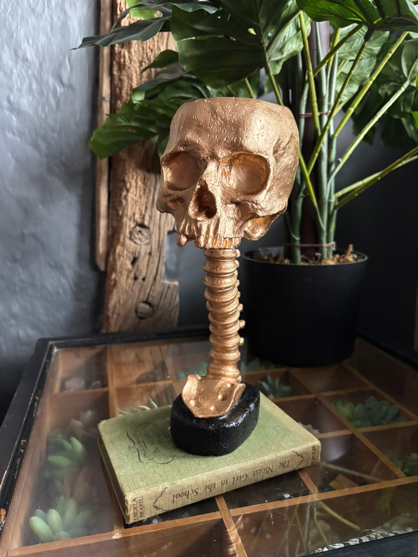 Skull And Back Bone Sculpture - Gold