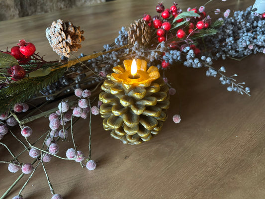 Candle - Battery Powered Gold Pinecone