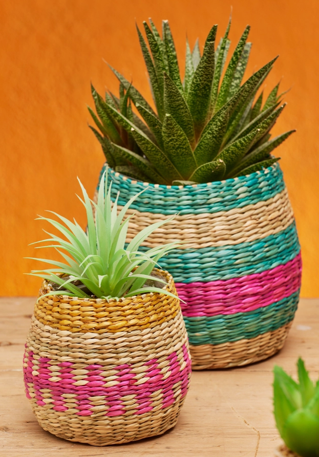Stripe Seagrass Planters - Set of 2