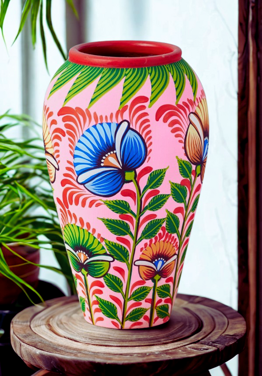 Shapla Handpainted Terracotta Vase - Pink