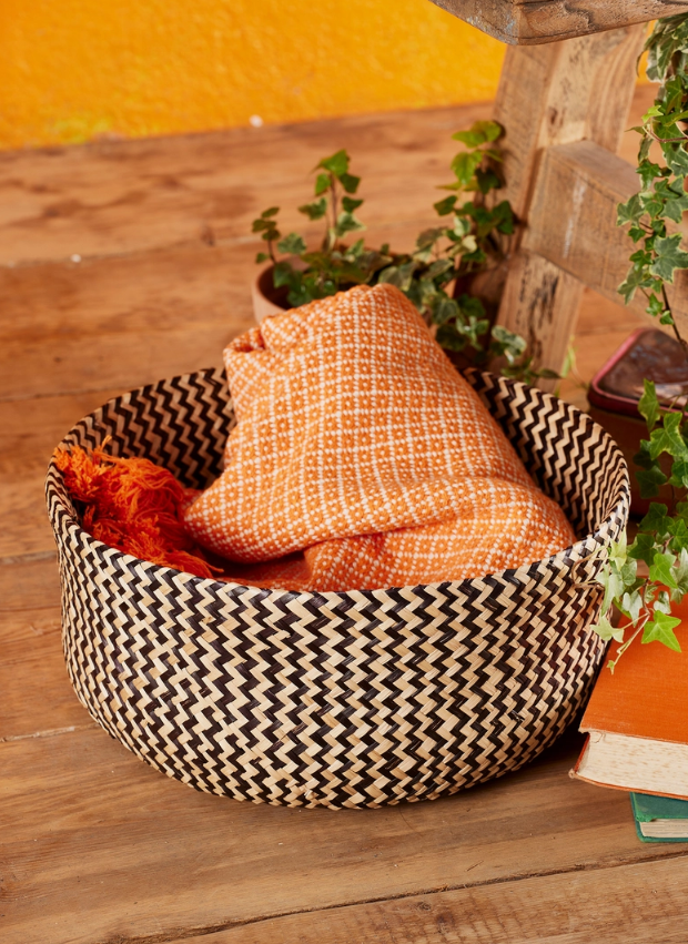 Black Pompom Seagrass Basket Large