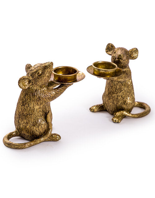 Mouse Tealight Candle Holders - Gold Effect