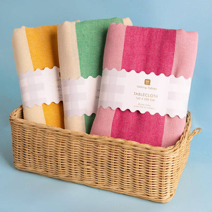 Yellow Stripe Cotton XL Tablecloth - 160cm x 250cm