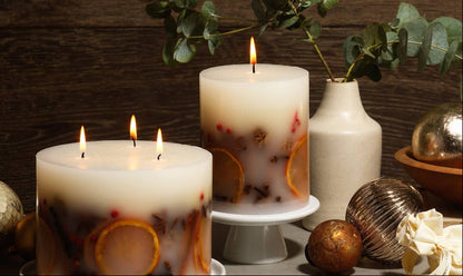 Luxury Handmade Winter Botanical Christmas Single Wick Pillar Candle