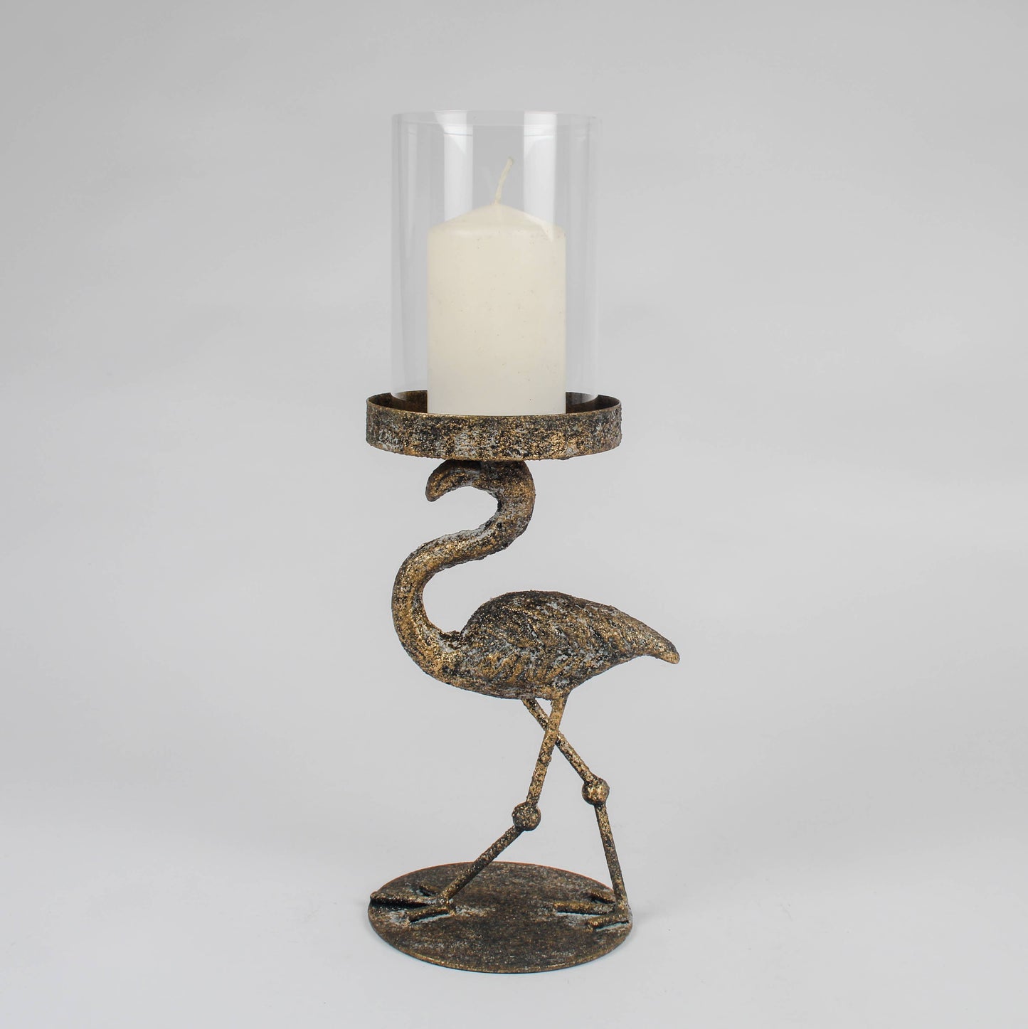 Aged Brass Effect Flamingo Candle Holder