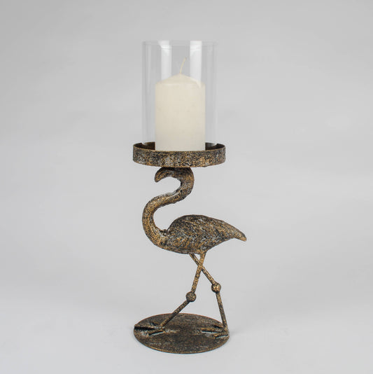 Aged Brass Effect Flamingo Candle Holder