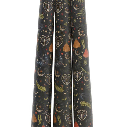 Candles - Black Folk Floral Print Dinner Candles - Box of 3