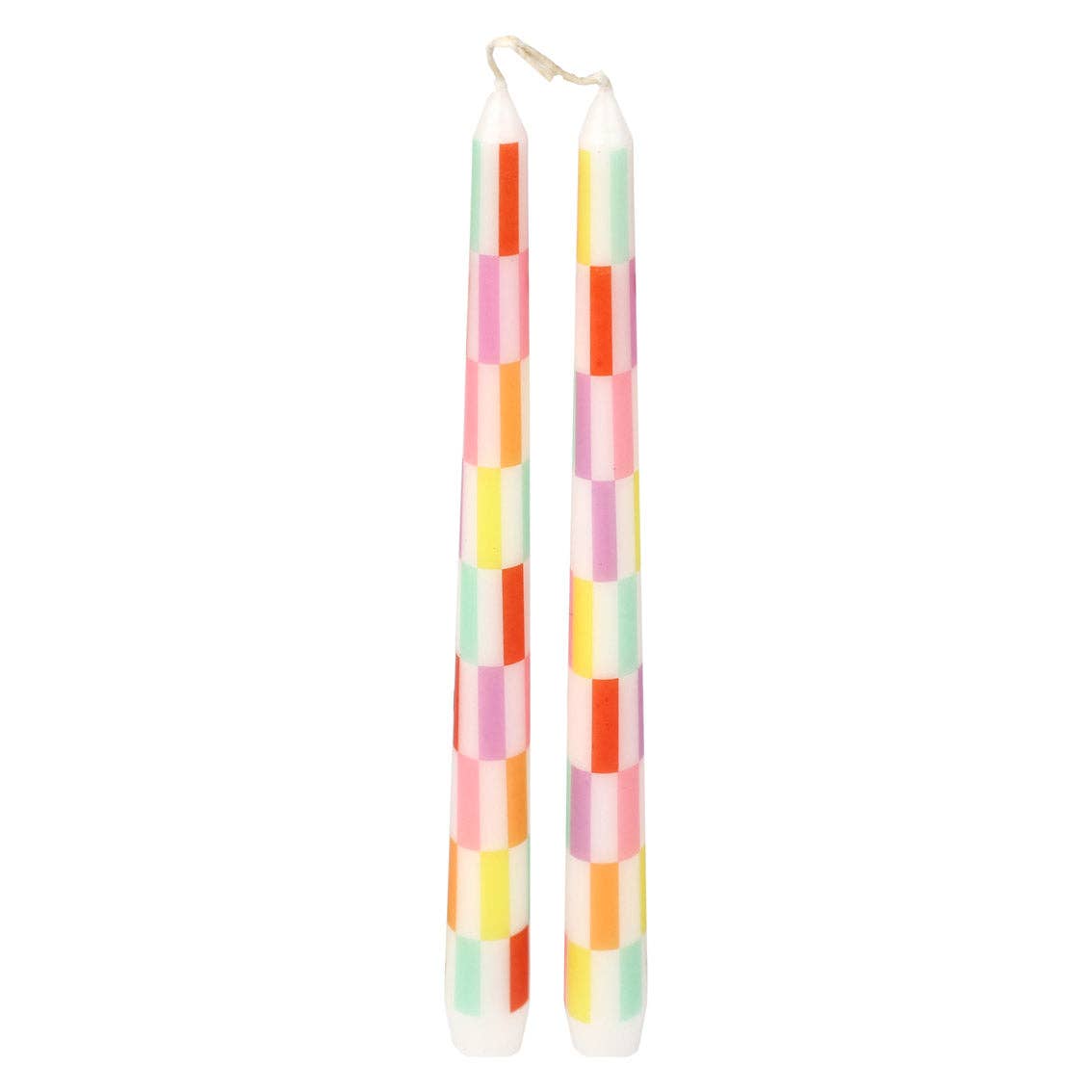 Multi Coloured Check Taper Dinner Candles - 2 Pack