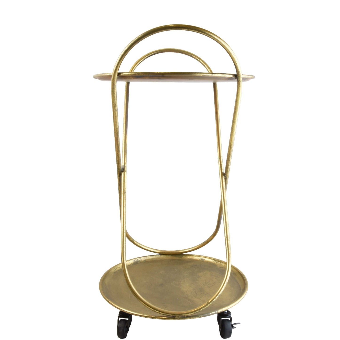 Round Antiqued Gold Serving Trolley on Castors