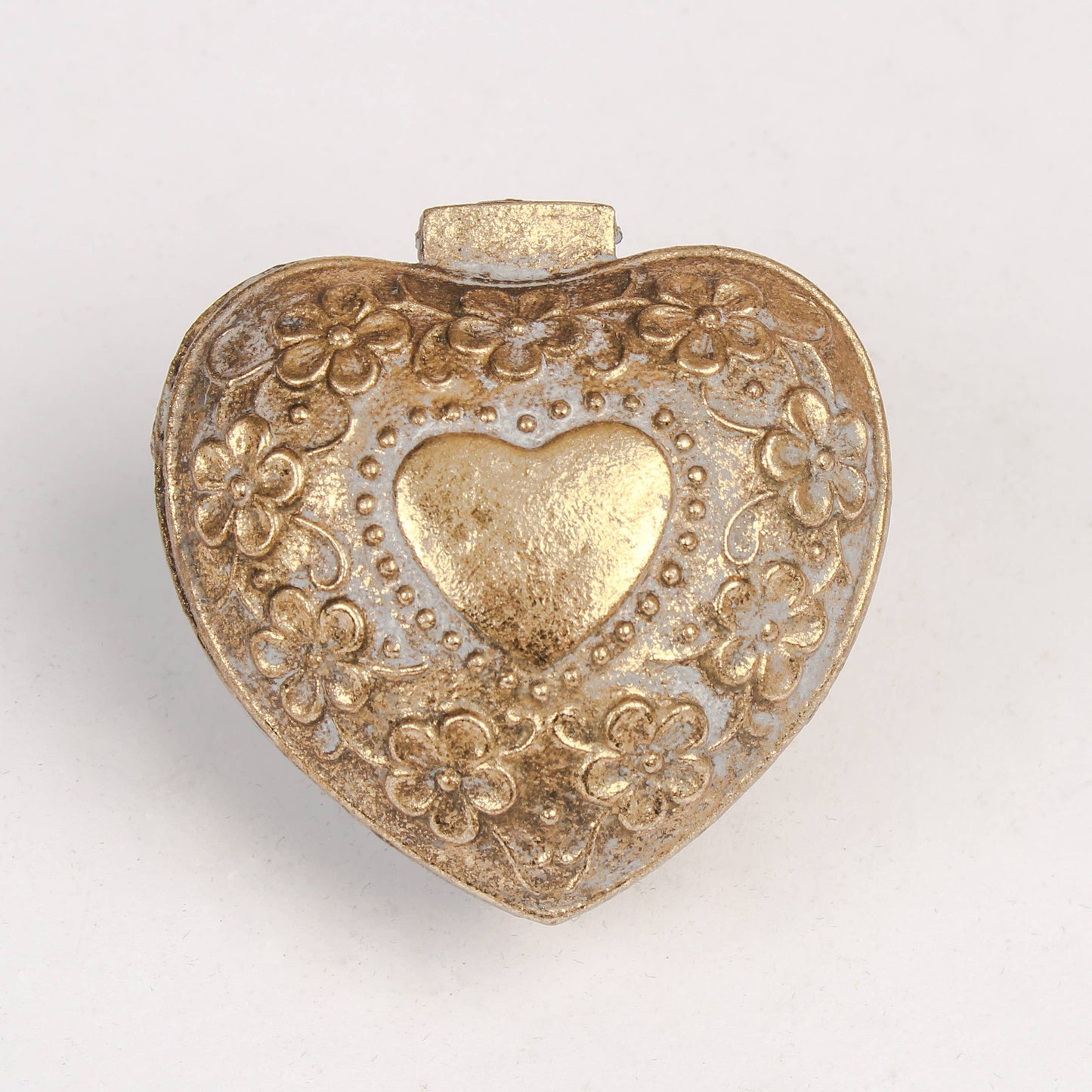Distressed White & Gold Heart Trinket Box