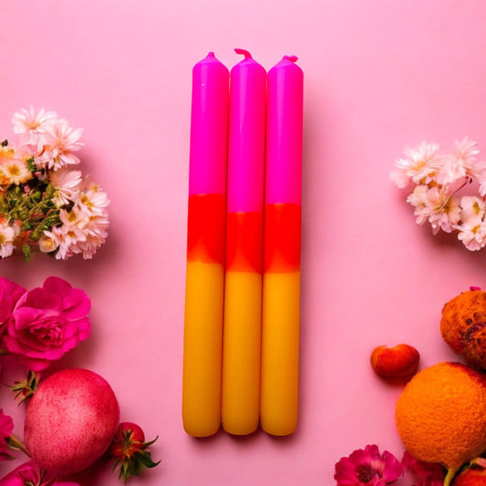 Autumn Sun Dip Dye Dinner Candles trio