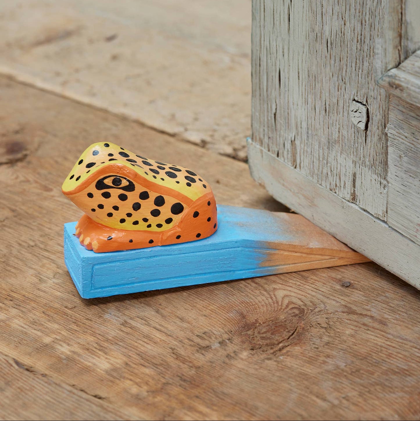 Hand Carved Wood Frog Doorstop