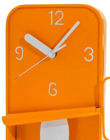 Orange Metal Sardine Tin Pendulum Wall Clock