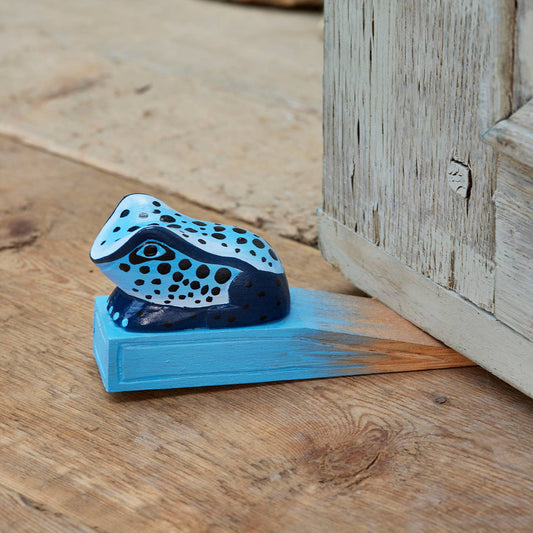 Hand Carved Wood Frog Doorstop