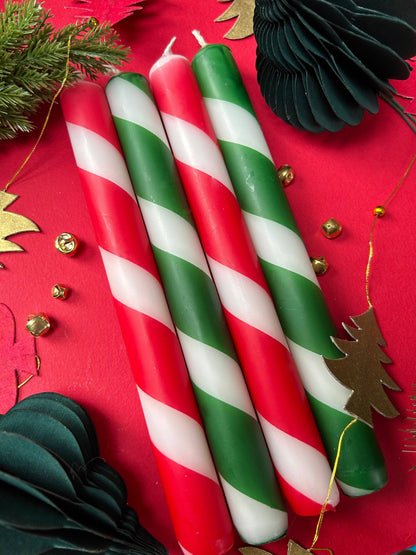 Christmas Twists Dip Dye Dinner Candles Set of 4
