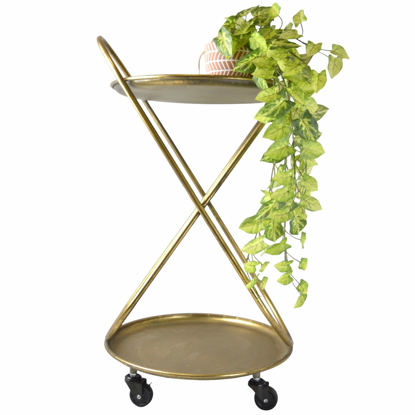 Round Antiqued Gold Serving Trolley on Castors