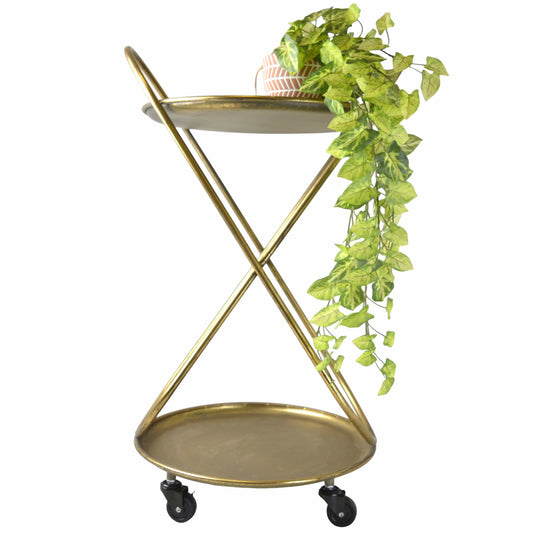 Round Antiqued Gold Serving Trolley on Castors