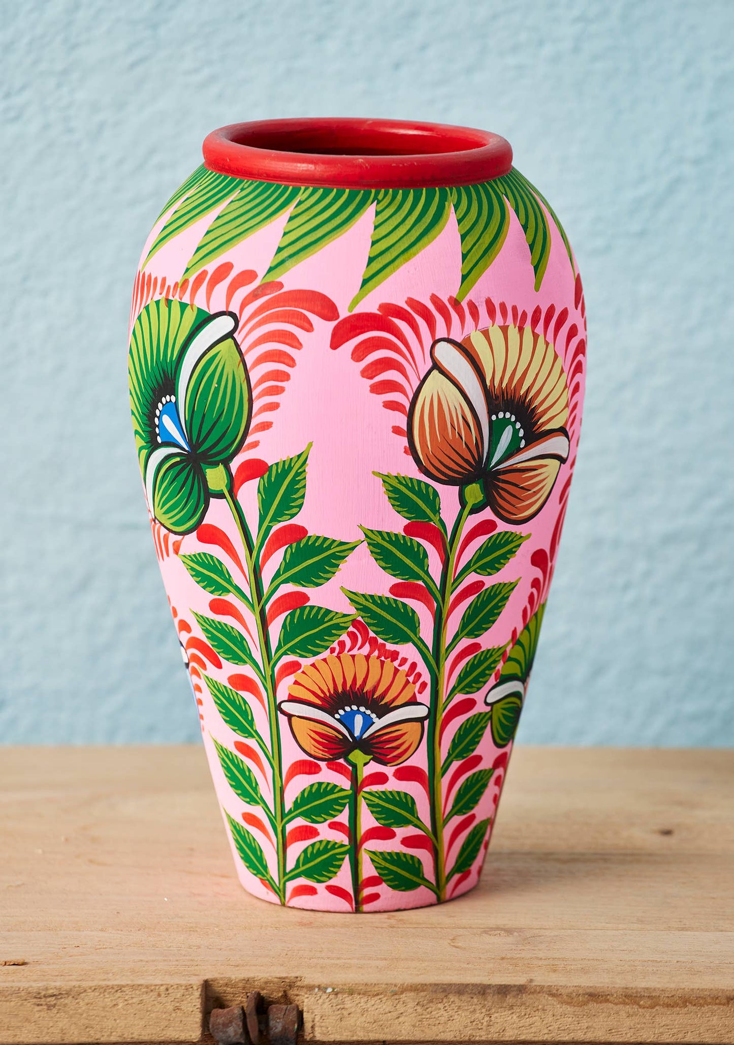 Shapla Handpainted Terracotta Vase - Pink