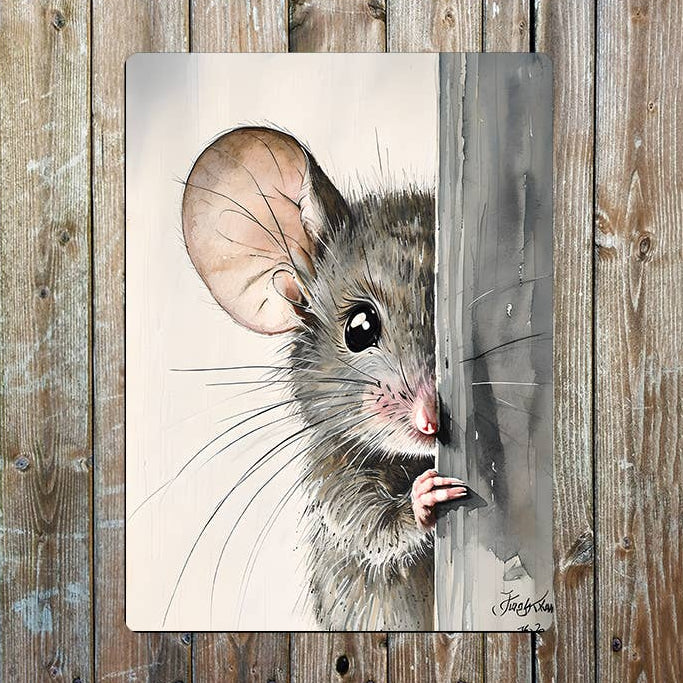 Metal Wall Sign - Peeking Mouse – 11 x 16 inch