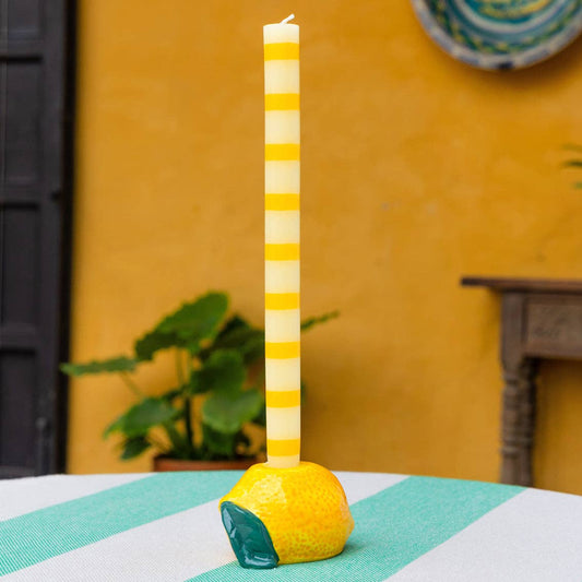 Yellow Stripe Straight Dinner Candles - Pack of 2