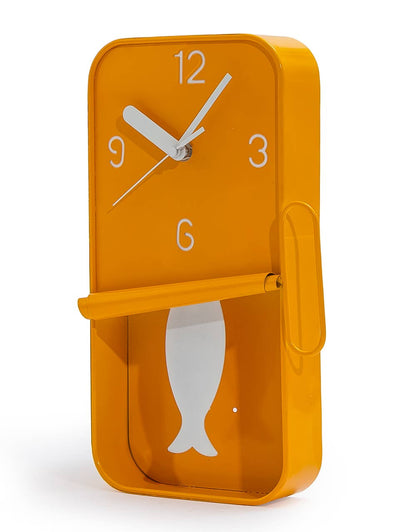 Orange Metal Sardine Tin Pendulum Wall Clock