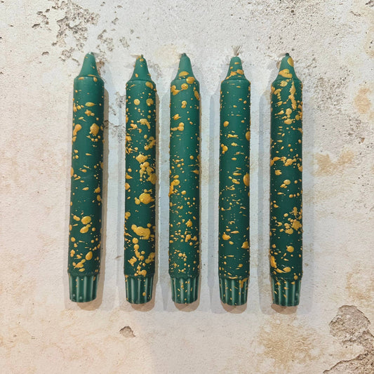 Candles - Christmas Green & Gold Sparkle Candles Pack of 2