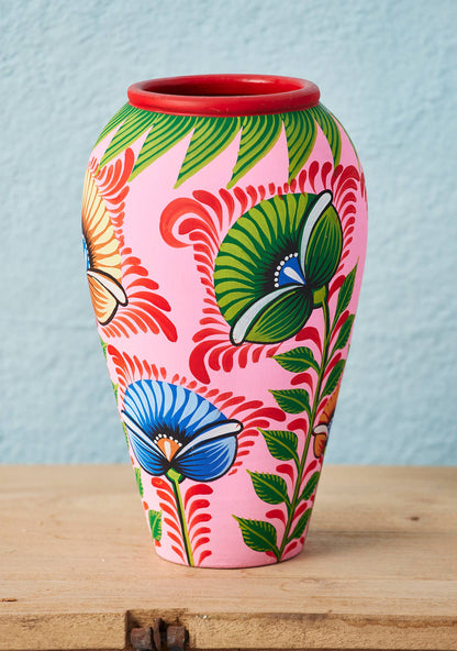 Shapla Handpainted Terracotta Vase - Pink