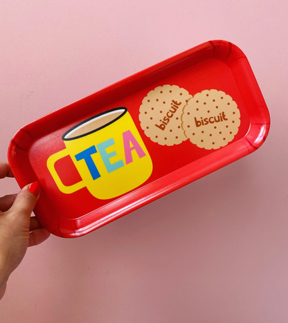 Tea and Biscuits Melamine Tray: Red