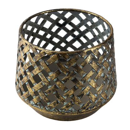 Large Brushed Gold Lattice Tealight Holder