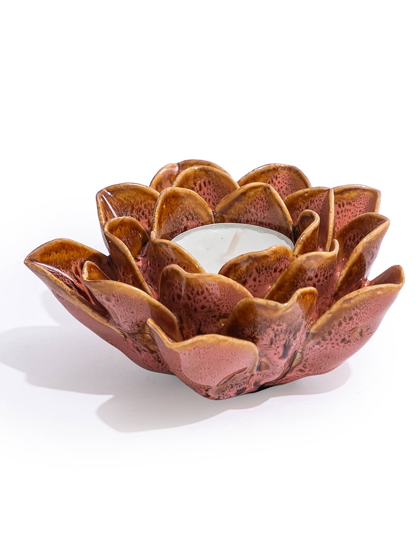 Mottled Pink Floral Ceramic Tealight Holder