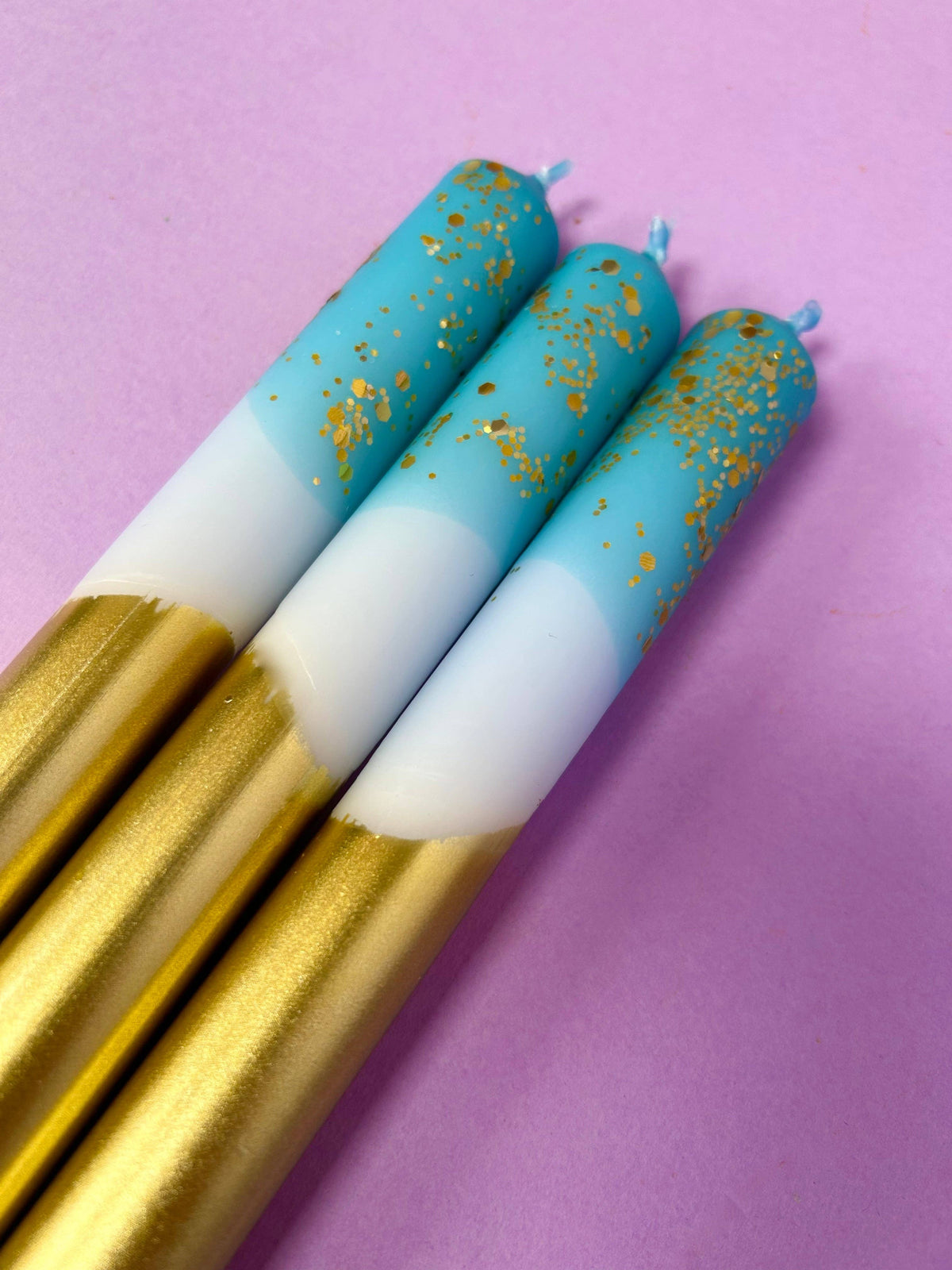 Gold Ice Dip Dye Dinner Candle Trio