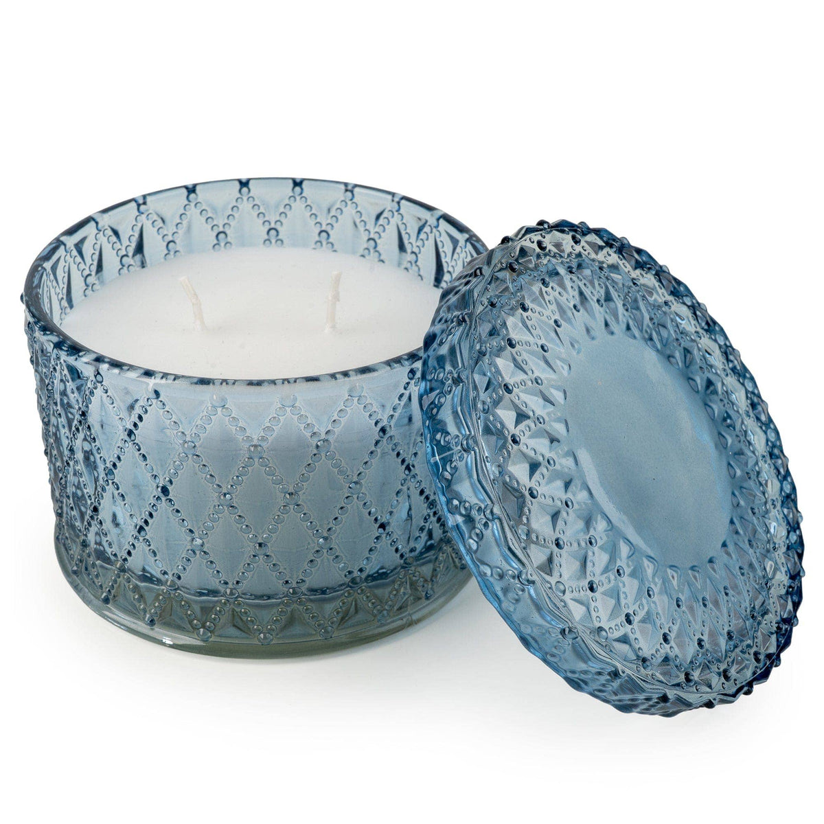 Blue Round Embossed Candle Jar