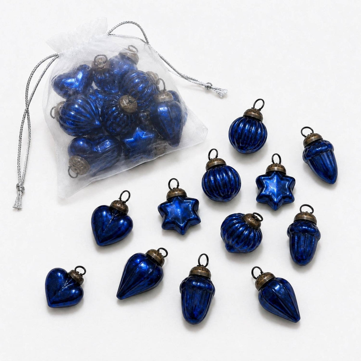 Classic Blue Blown Glass Baubles (Bag of 12)