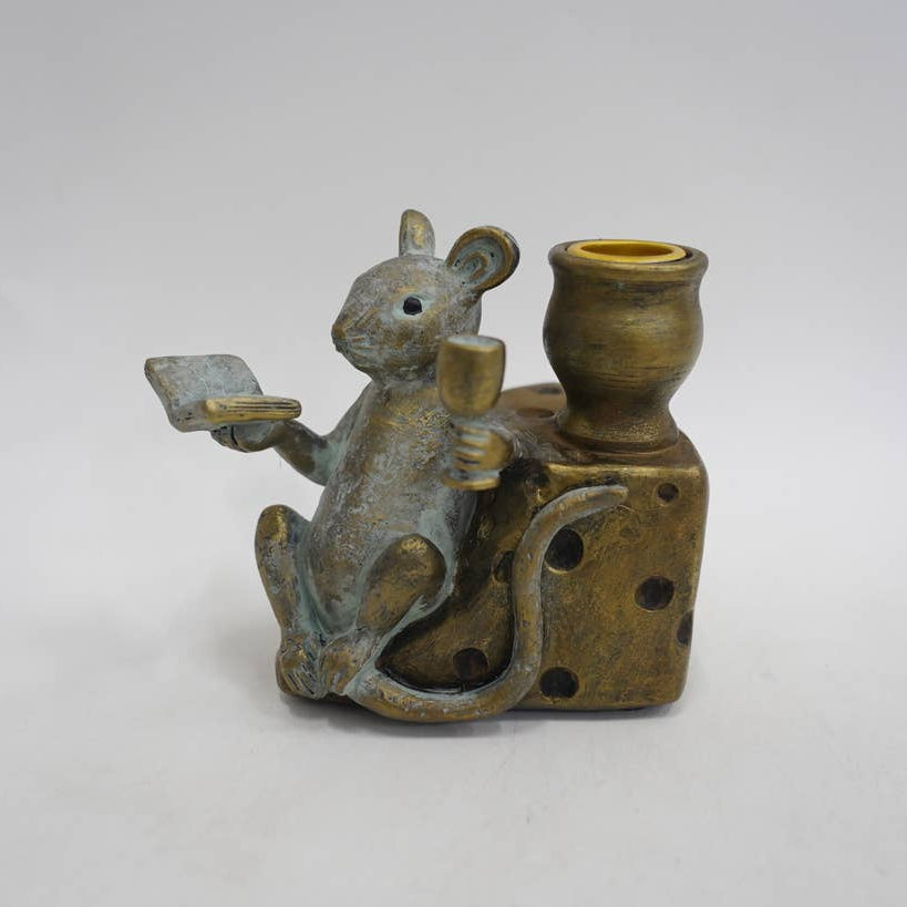 Antique Bronze Mouse on Cheese Candle Holder