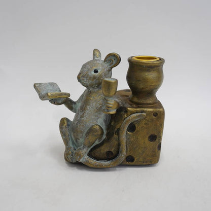 Antique Bronze Mouse on Cheese Candle Holder