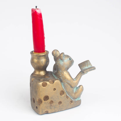 Antique Bronze Mouse on Cheese Candle Holder