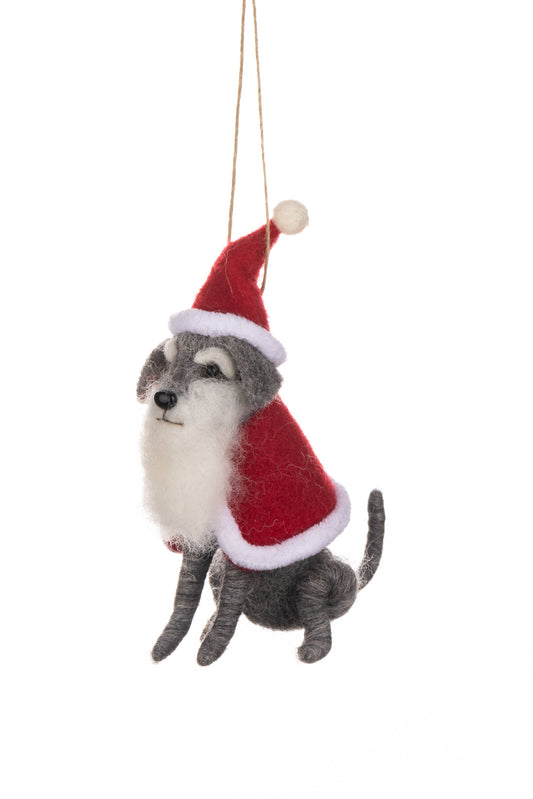 Grey Dog Santa Christmas Decoration