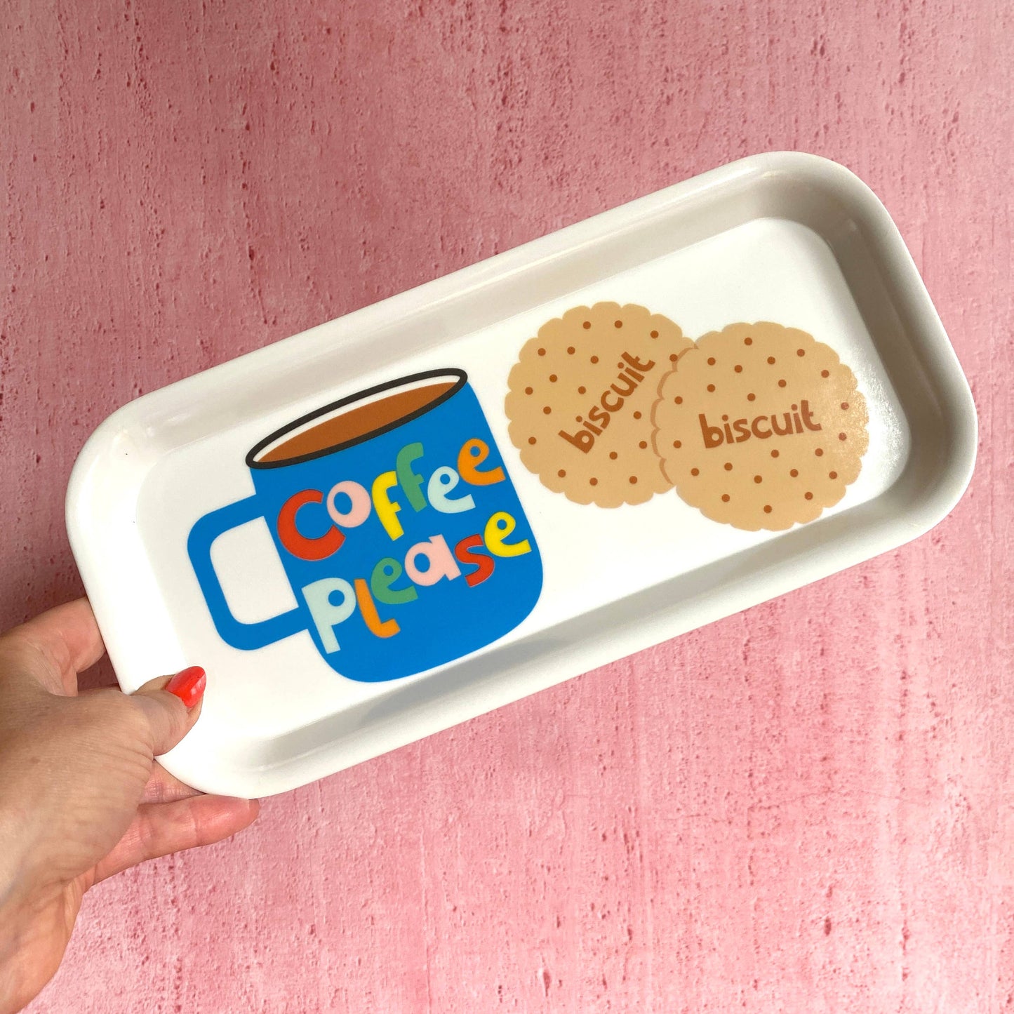 Coffee and Biscuits Melamine Tray: White