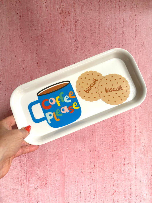 Coffee and Biscuits Melamine Tray: White