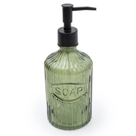 Green Ridged Glass Soap Dispenser - Large