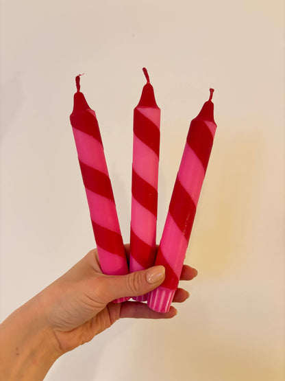 Candles - Red & Pink Candy Cane Pack of 2