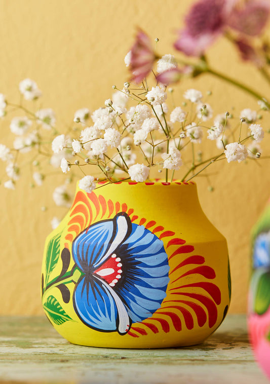 Handpainted Boyam Pot/Vase - Yellow
