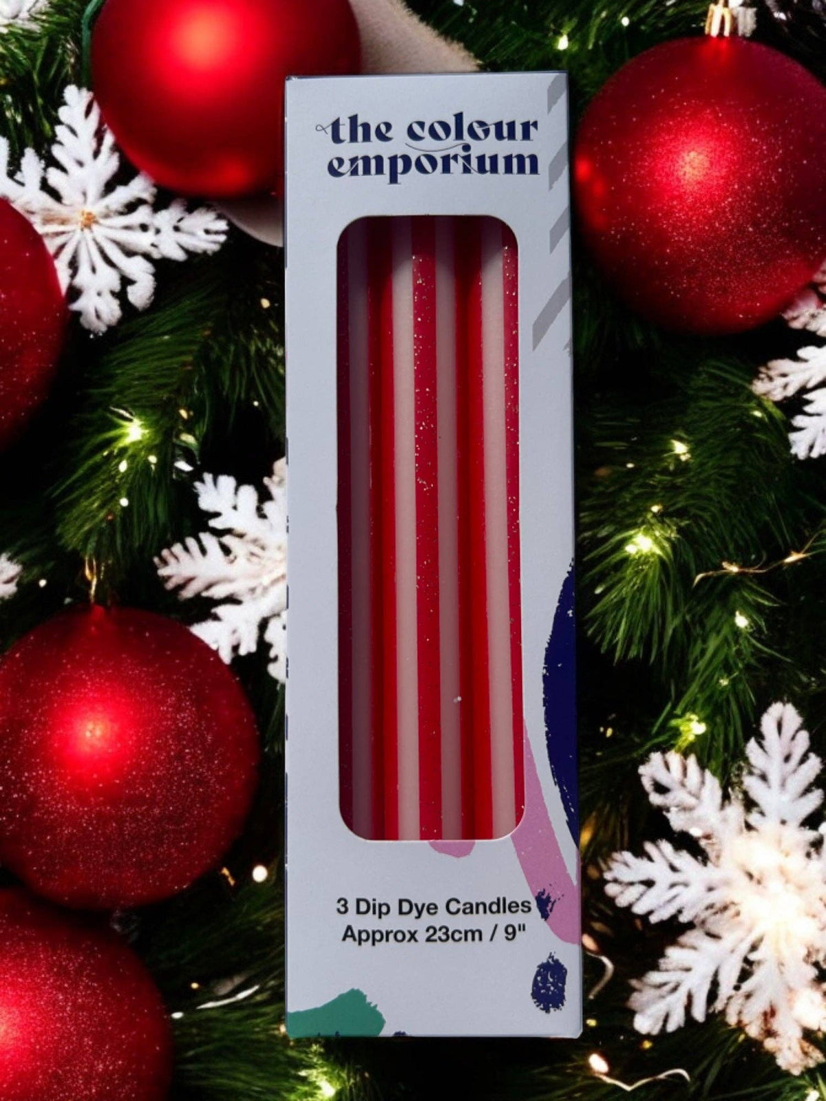 Christmas Pinstripes Dip Dye Dinner Candle Trio
