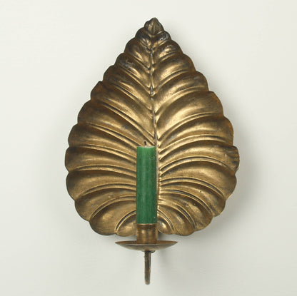 Antiqued Gold Metal Leaf Wall Mounted Candle Sconce