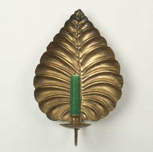 Antiqued Gold Metal Leaf Wall Mounted Candle Sconce