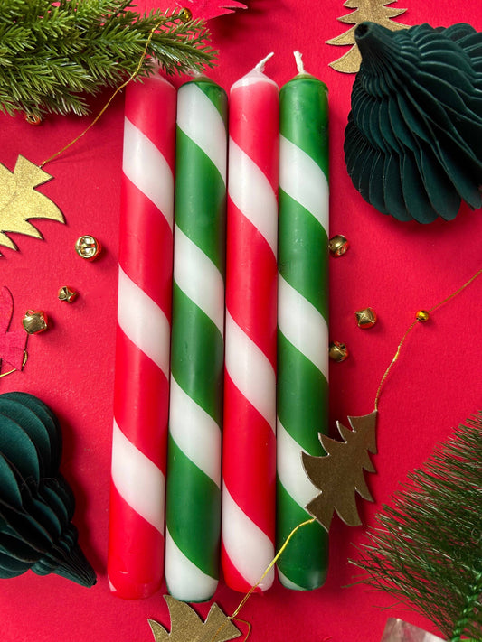 Christmas Twists Dip Dye Dinner Candles Set of 4