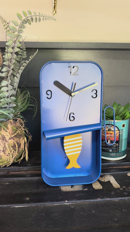 Navy Blue With Yellow/White Sardine Clock