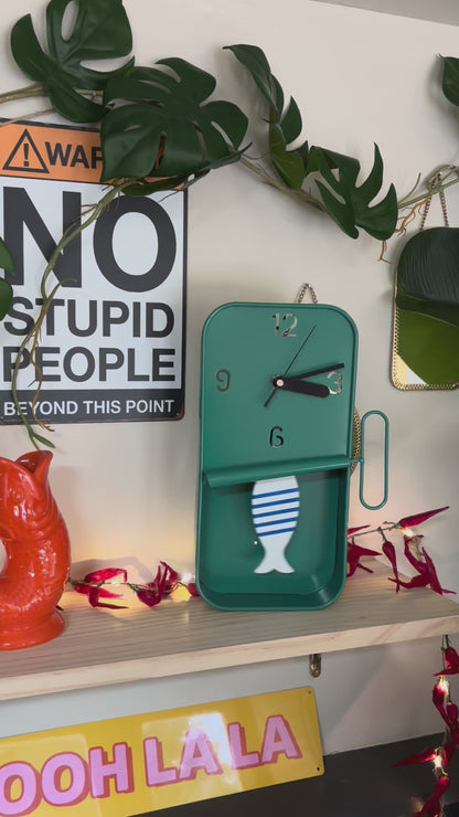 Aquamarine With Yellow Sardine Clock