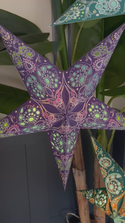 Hanging Star Light - Damask Cobalt Blue